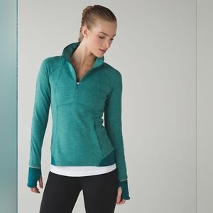 Lululemon Runderful 1/2 Zip Mini Check Pique Hunter/Heathered Green/Teal Size 6